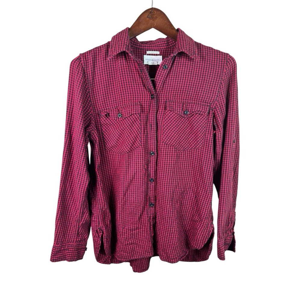 Denim & Supply Ralph Lauren Red Shirt Wmns Medium Black Gingham Button Up‎
